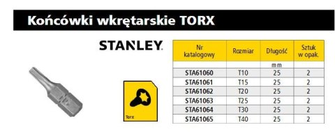 STANLEY KOŃCÓWKA TORX T40 x 25mm /2szt. STANLEY