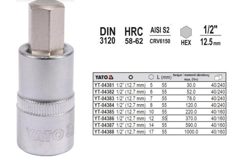 YATO KLUCZ TRZPIENIOWY IMBUSOWY/HEX 1/2" 5x55mm YATO