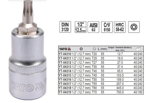 YATO KLUCZ TRZPIENIOWY TORX 1/2" T30x 55mm YATO