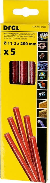 WKŁAD KLEJOWY 11,2x200mm CZERWONY-BROKAT/ CONDOR /5szt. DREL/CONDOR
