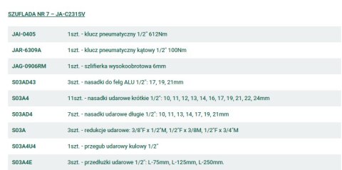 JONNESWAY WÓZEK WARSZTATOWY 7SZ.+295szt.NARZ. JONNESWAY
