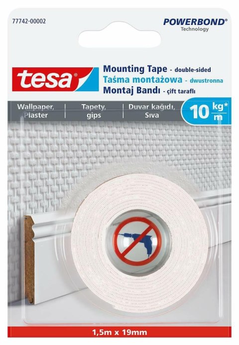 TESA TAŚMA DWUSTRONNA POWERBOND 1,5m x 19mm NA TAPETY I TYNK TESA