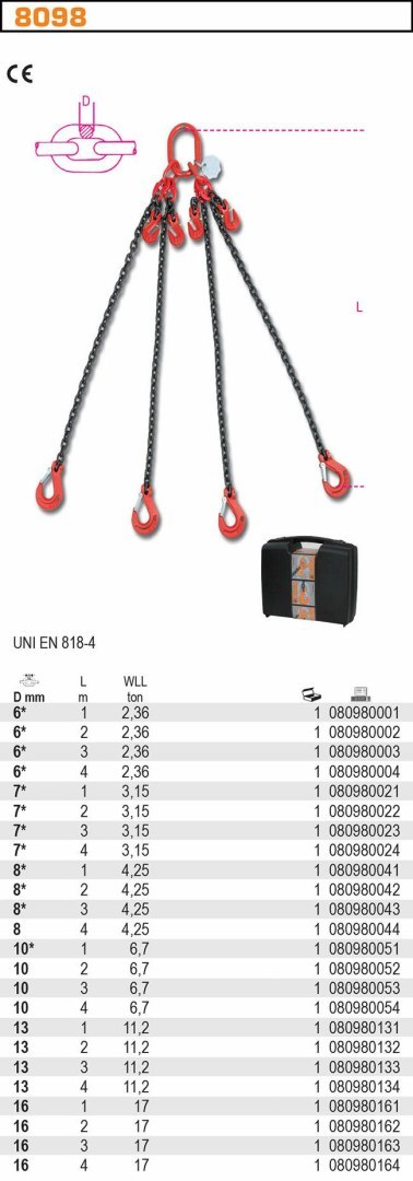 BETA ZAWIESIE ŁAŃCUCHOWE Z SKRACANIEM 6mm/1M 4-CIĘG BETA