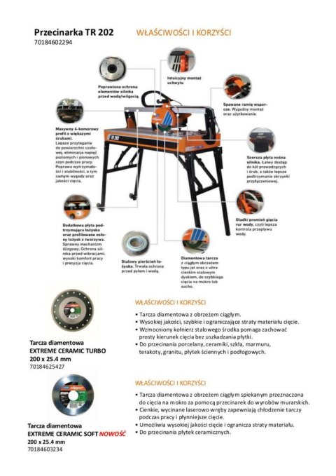 NORTON PRZECINARKA STOŁOWA DO CERAMIKI TR202 DŁUGOŚĆ CIĘCIA 650mm + 2xTARCZA NORTON