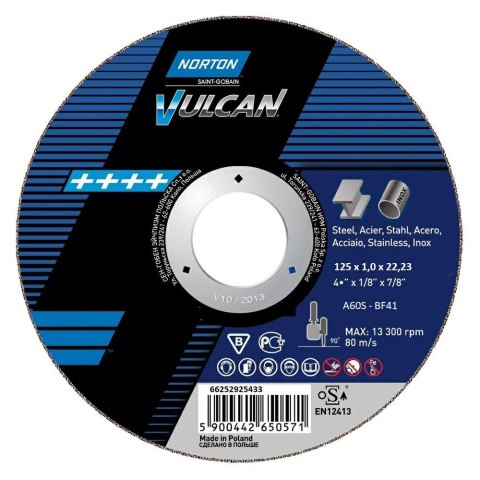 NORTON TARCZA VULCAN DO METALU 125x1.0x22.23-T41 A60S NORTON
