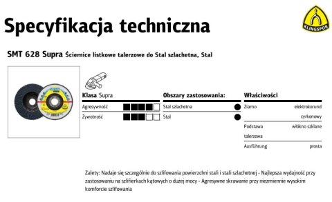 KLINGSPOR ŚCIERNICA LISTKOWA WYPUKŁA SMT628 SUPRA 125mm gr. 80 KLINGSPOR