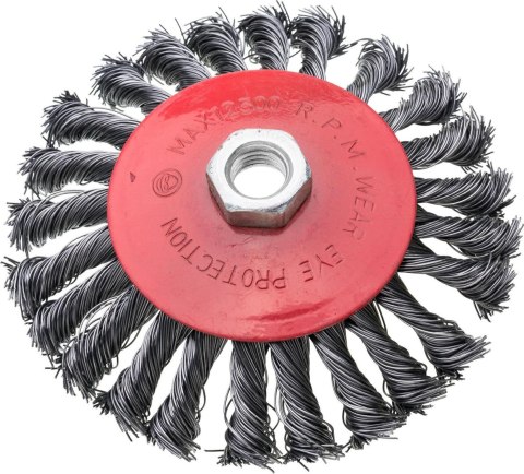 SZCZOTKA 125mm STOŻKOWA DRUT FALISTY, NA GWINT M14 DREL/CONDOR