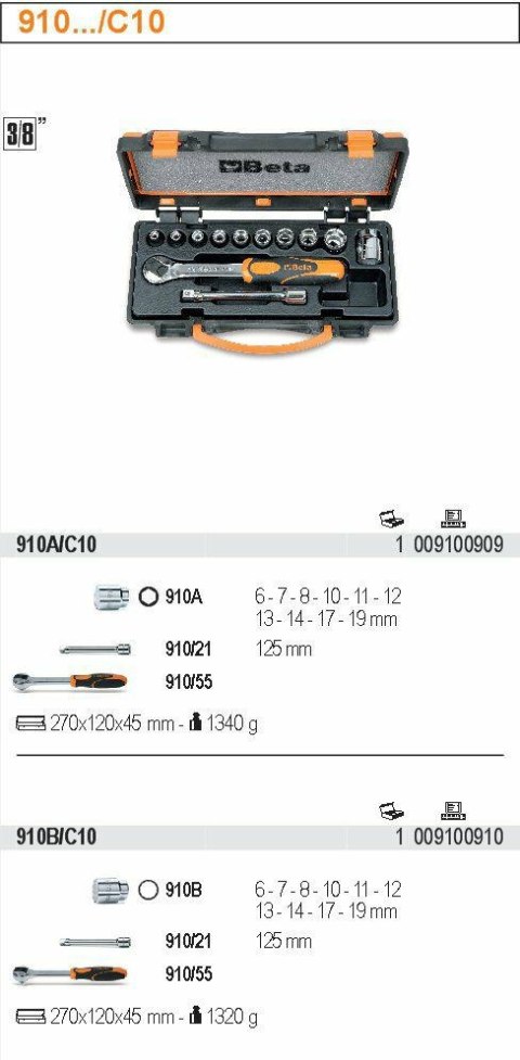 BETA ZESTAW 10 ELEMENT.3/8" 910A/C10 BETA