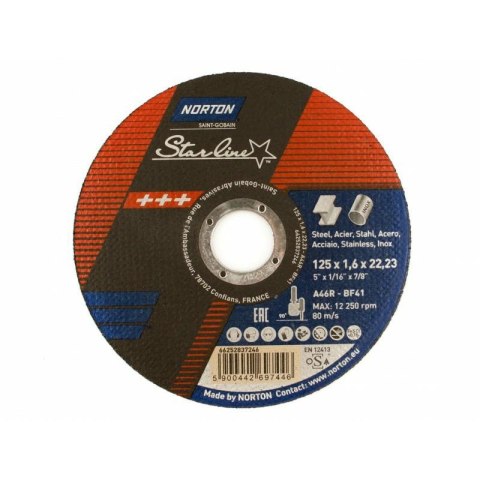 NORTON TARCZA STARLINE DO METALU 125mm x 1.6mm x 22.22mm -T41 A46R NORTON