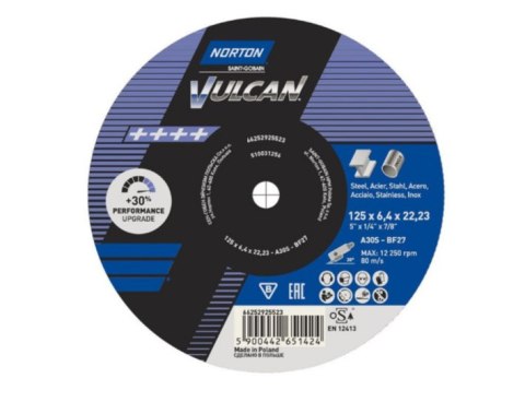NORTON TARCZA VULCAN DO METALU 125mm x 6.4mm x 22.2mm -T27 A30P NORTON
