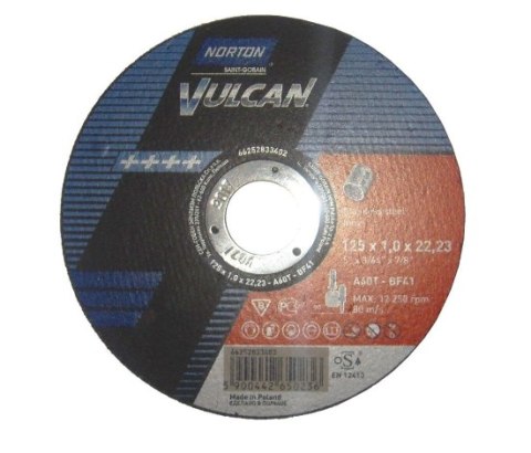 NORTON TARCZA VULCAN DO NIERDZEWKI 125mm x 1.0mm x 22.2mm -T41 A60T NORTON