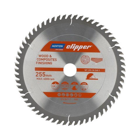 NORTON PIŁA TARCZOWA 255mm x 30mm x 60z DREWNO I KOMPOZYTY ATB (3,2 / 2,2) NORTON
