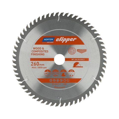 NORTON PIŁA TARCZOWA 260mm x 30mm x 60z DREWNO I KOMPOZYTY ATB (3,2 / 2,2) NORTON