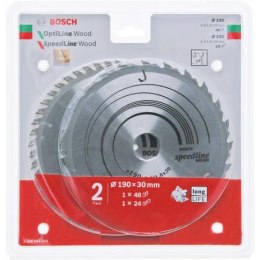 BOSCH PIŁA TARCZOWA DWUPAK OPTILINE WOOD 190x2,6/1,6x30x48z + SPEEDLINE WOOD 190x2,4/1,8x30x24z %%% BOSCH