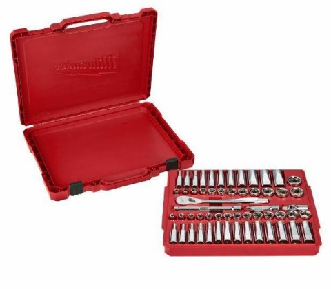 MILWAUKEE ZESTAW NASADEK Z GRZECHOTKĄ TYP METRYCZNY I CALOWY 56 szt. 3/8 MILWAUKEE