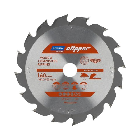 NORTON PIŁA TARCZOWA 160mm x 20mm x 16z DREWNO I KOMPOZYTY ATB (2,6 / 1,6) NORTON