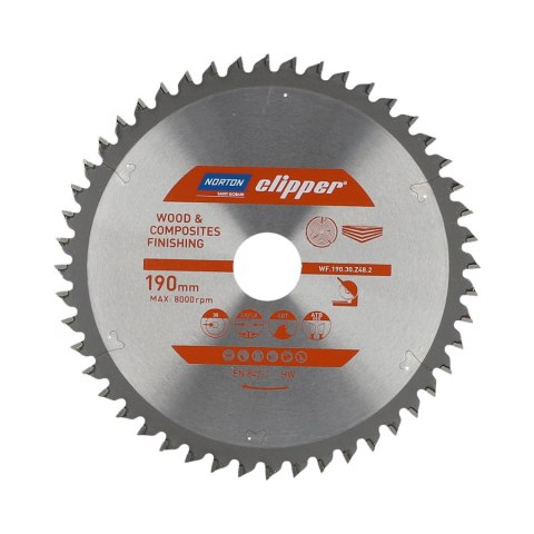 NORTON PIŁA TARCZOWA 190mm x 30mm x 48z DREWNO I KOMPOZYTY ATB Neg (2,6 / 1,6) NORTON