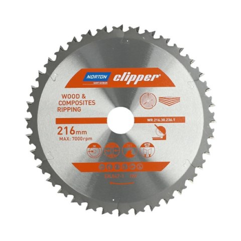 NORTON PIŁA TARCZOWA 216mm x 30mm x 36z DREWNO I KOMPOZYTY ATB Neg (2,3 / 1,8) NORTON