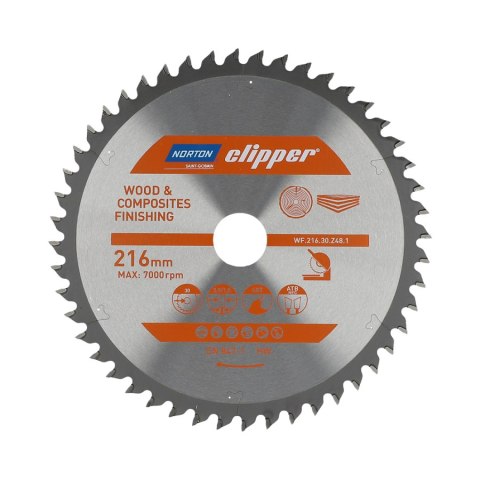 NORTON PIŁA TARCZOWA 216mm x 30mm x 48z DREWNO I KOMPOZYTY ATB Neg (2,6 / 1,6) NORTON