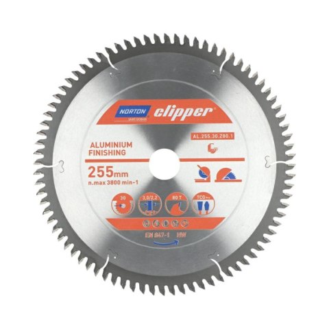 NORTON PIŁA TARCZOWA 255mm x 30mm x 80z ALUMINUM (3,0/2,2) NORTON