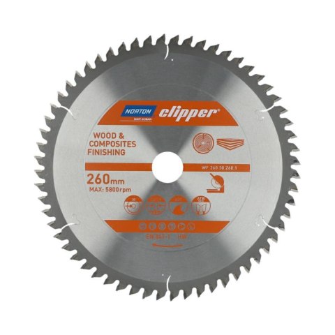 NORTON PIŁA TARCZOWA 260mm x 30mm x 60z DREWNO I KOMPOZYTY ATB Neg (2,6 / 1,8) NORTON