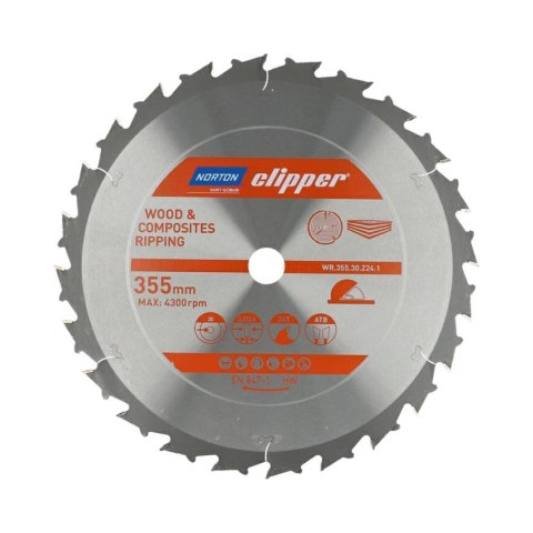NORTON PIŁA TARCZOWA 355mm x 30mm x 24z DREWNO I KOMPOZYTY ATB (3,2 / 2,4) NORTON