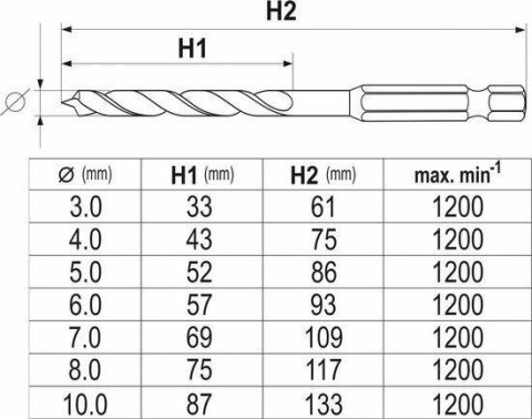 YATO ZESTAW WIERTEŁ SPIRALNYCH DO DREWNA 3-10mm HEX YATO